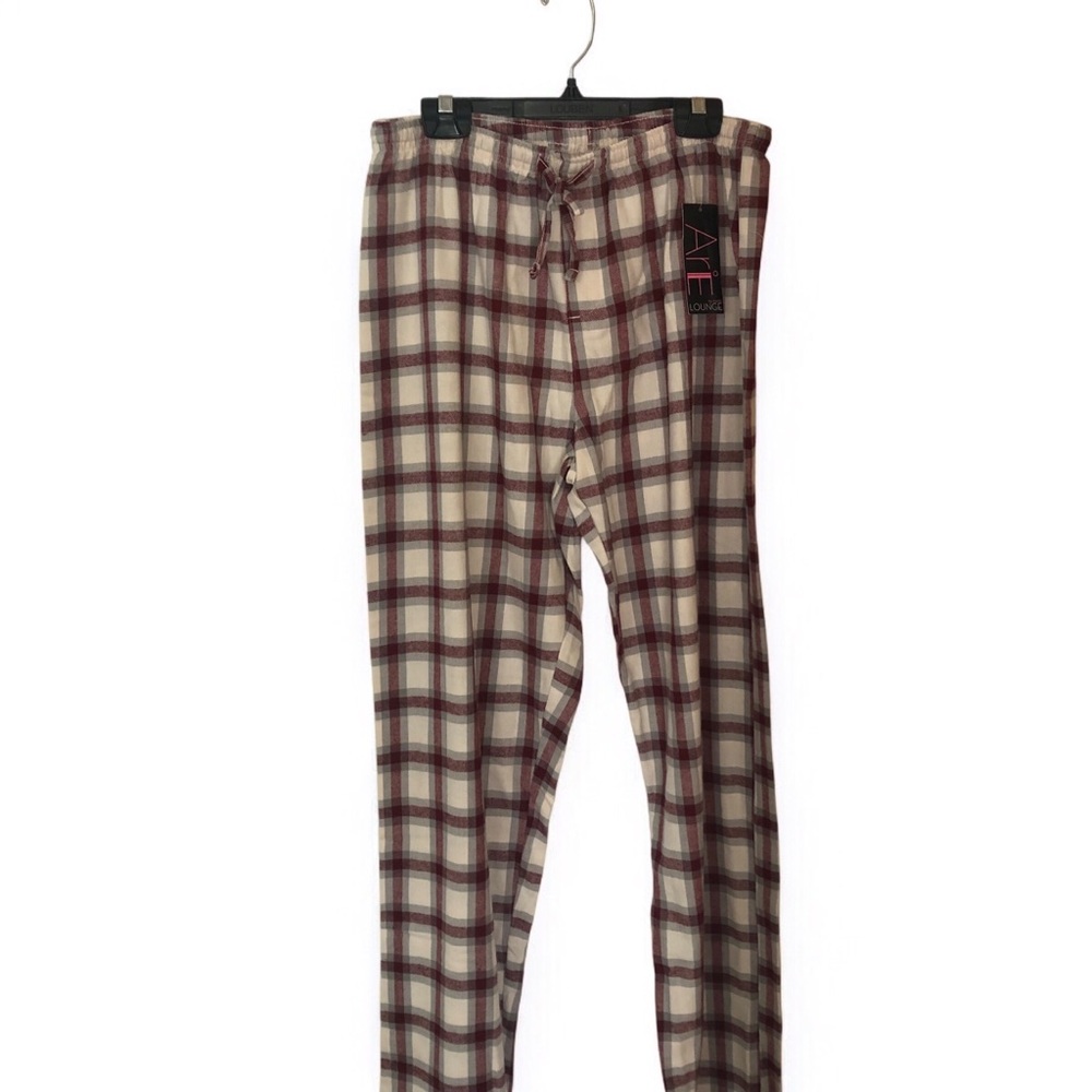 Plaid Drawstring Lounge Pants - Cream & Burgundy Flannel medium
